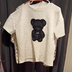 White Short Sleeve Tee with Black Bear Design
